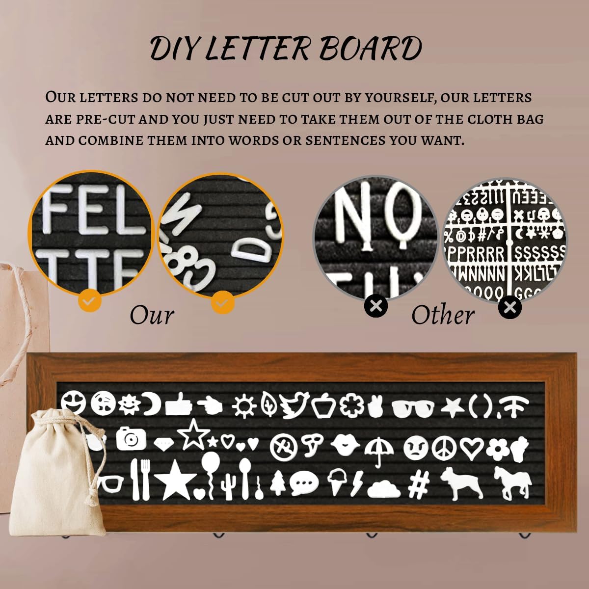 Hanging Photo Display Wall Decor, Picture Frames Collage Felt Letter Board with 270 Letters and 30 Clips, DIY Boho Dorm Room Decor for Wall, Mothers Day Party Birthday Gifts