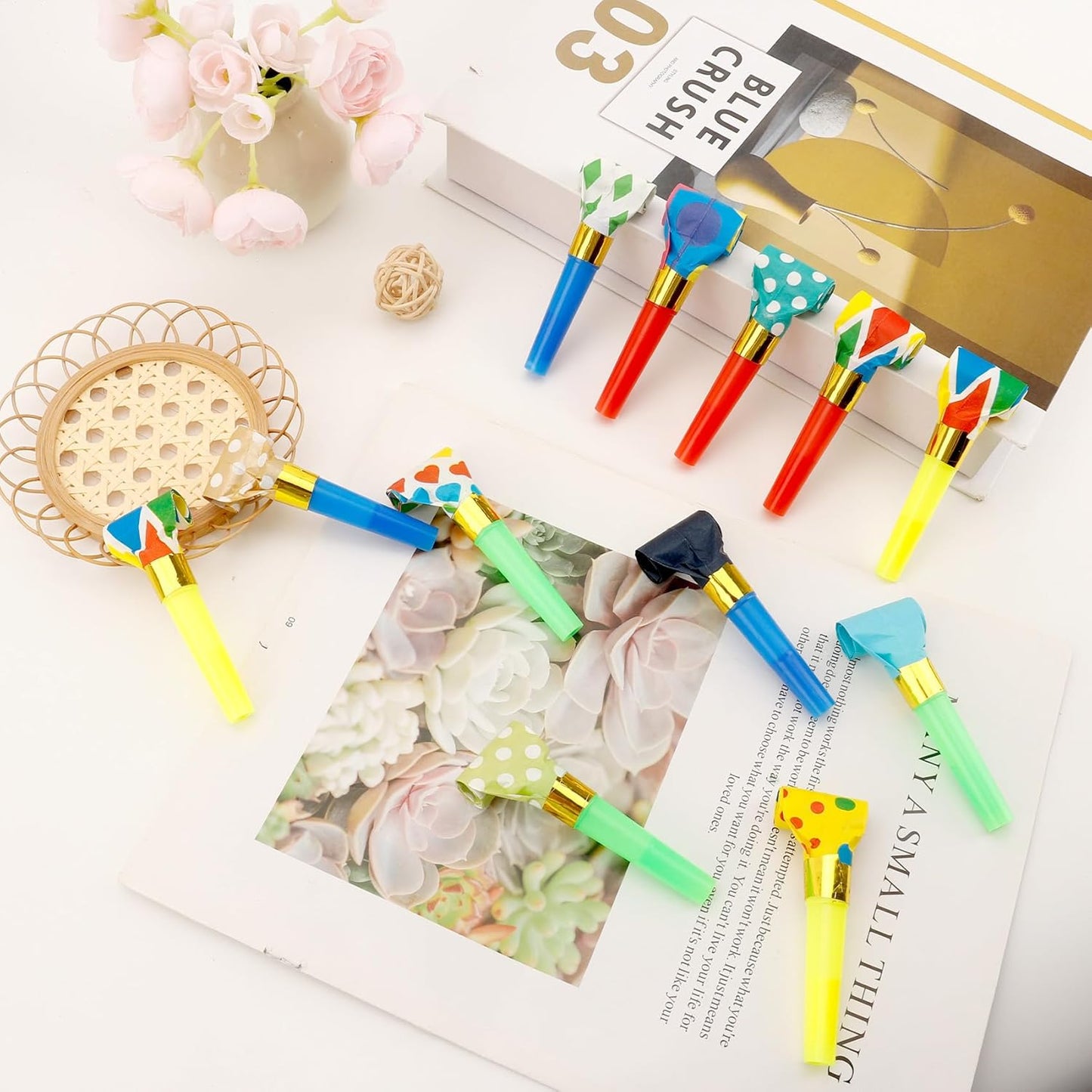 50 PCS Party Blowers, Party Blowers for Kids, Party Blowouts, Party Noise Makers Horns, Colorful Birthday Blowers Noisemakers Blow Horns Party Whistles Favors for Birthday Christmas New Years Events