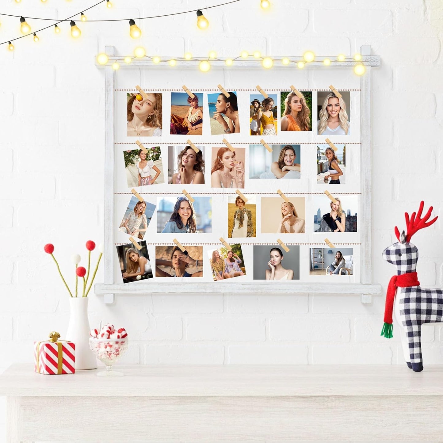 Collage Picture Frame,Photo Display Board,Hanging Pictures Frames with Clips for Graduation Birthday Party,Dorm Photo Card Wall Decor Hanger Holder,Upgraded,Easy To Assemble,Large(White）