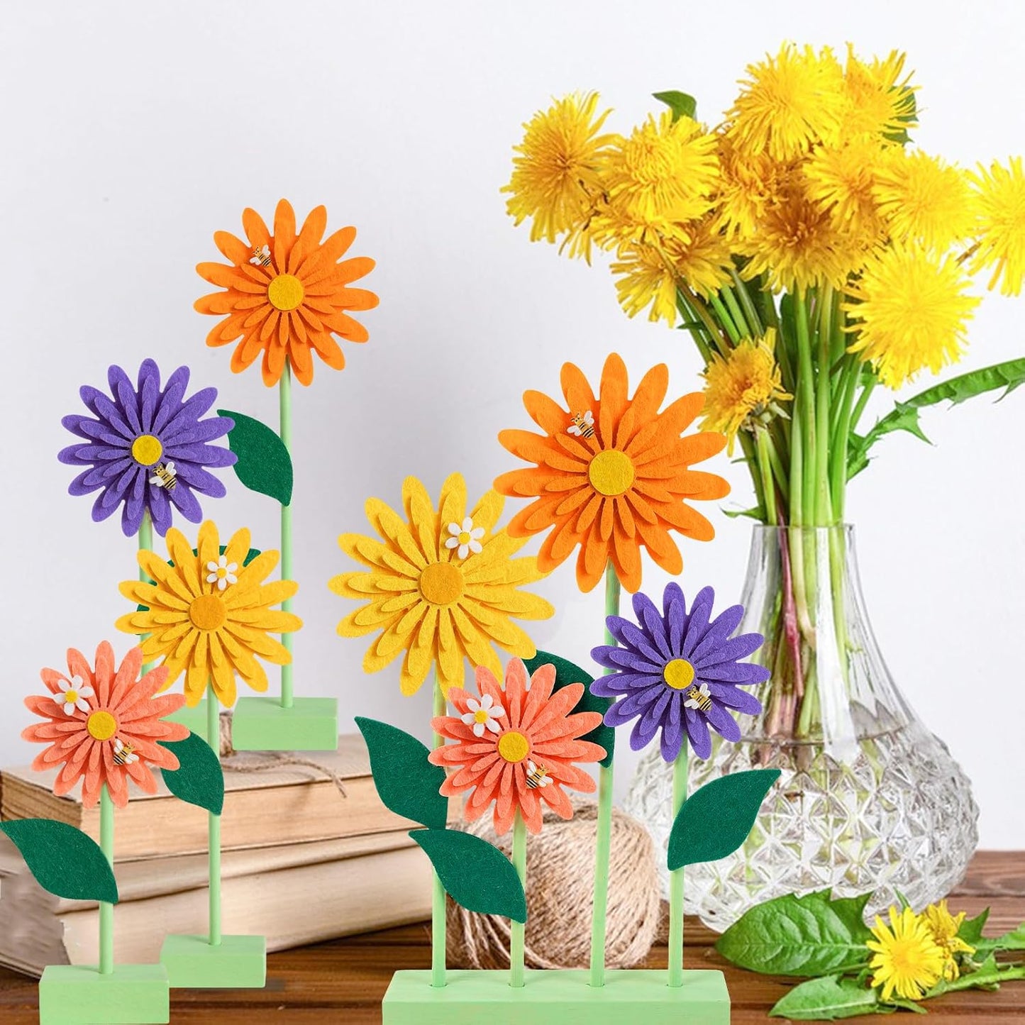 8 PCS Daisy Felt Centerpieces for Tables Flower Party Decorations Daisy Birthday Decorations Yellow Orange Purple Fall Decorations for Home Girl Birthday Baby Shower Thanksgiving Autumn Decor