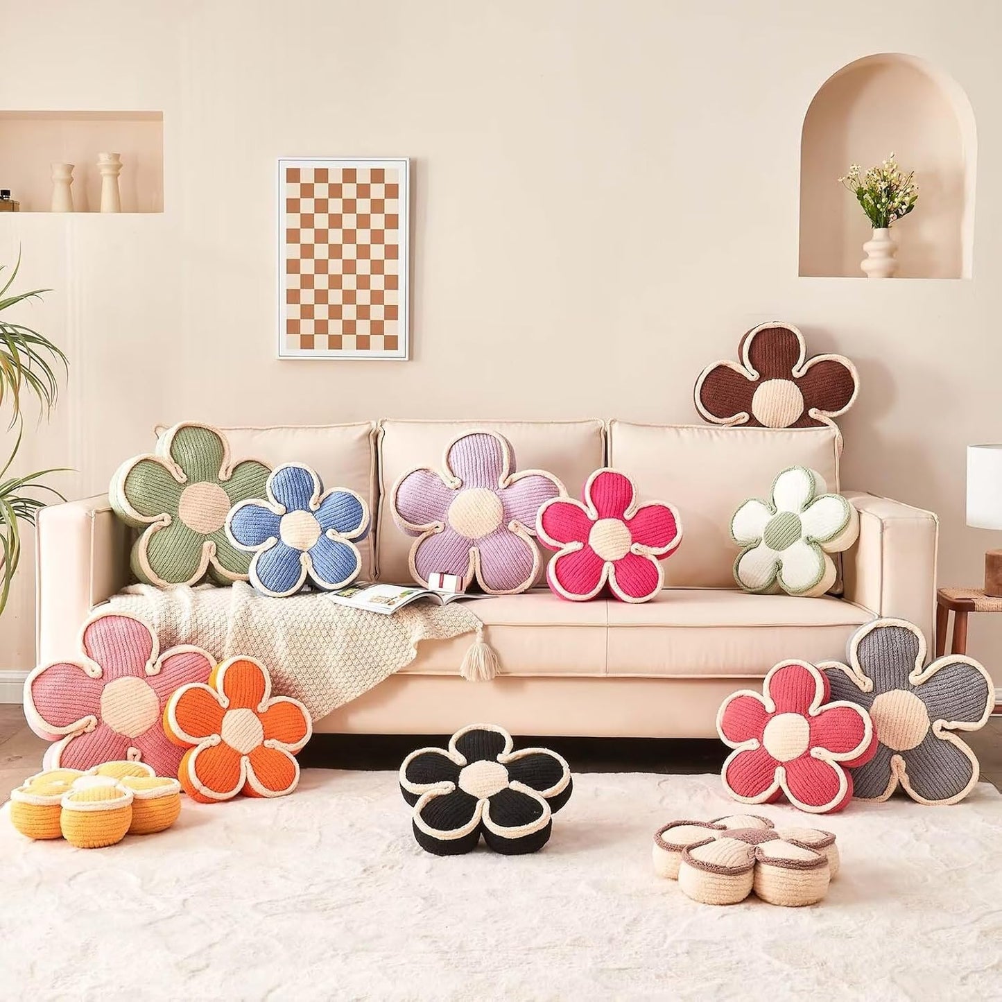 Flower Pillow, Soft Flower Shaped Floor Cushion, Decorative Throw Pillow, Cute Seating Cushion, Plush Pillow for Sofa Couch Bed (17.7 Inch, Pink)