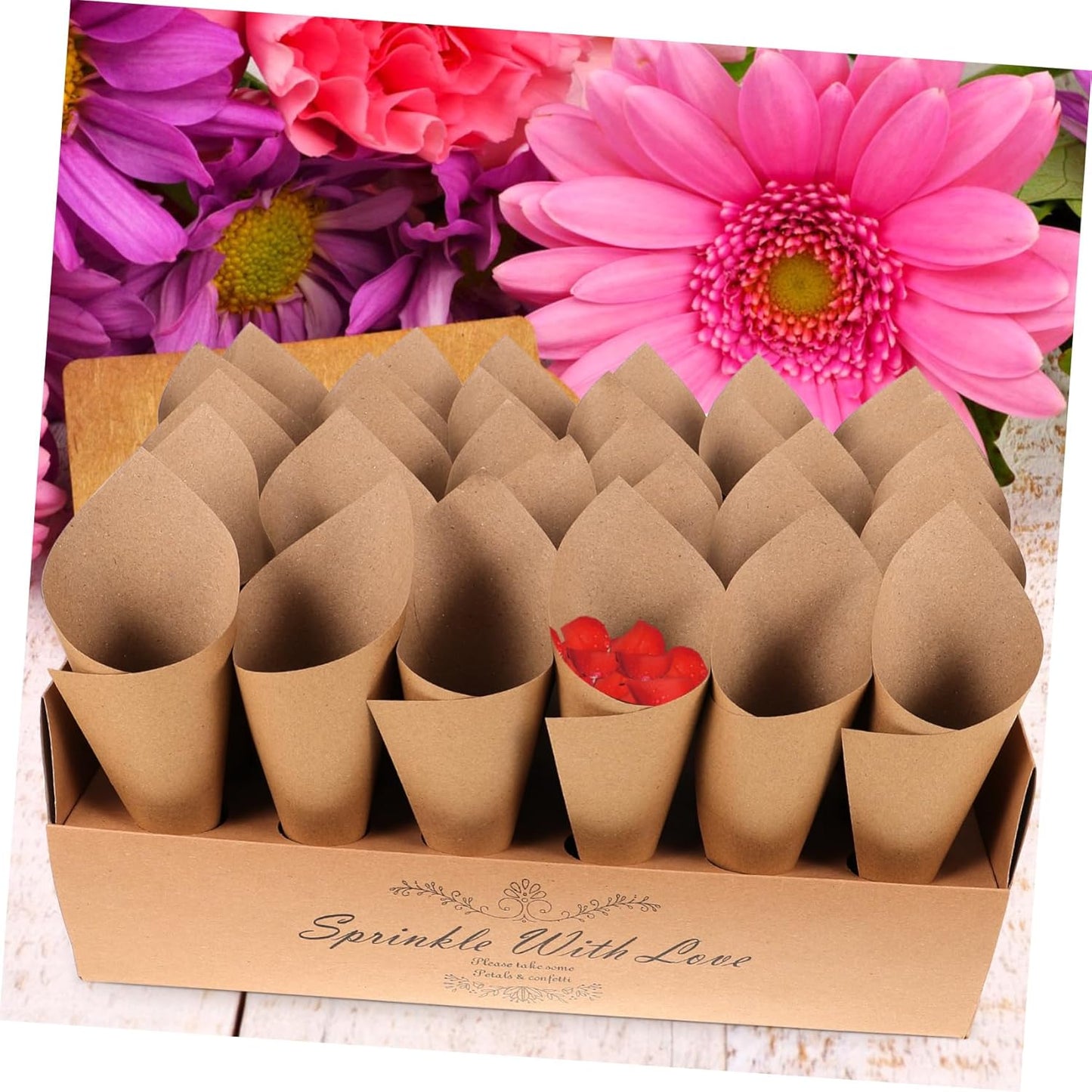 CIMAXIC 30-hole Kraft Paper Cones Box Set Wedding Party Favor Box Confetti Cone Holders for Decorative Party Favors