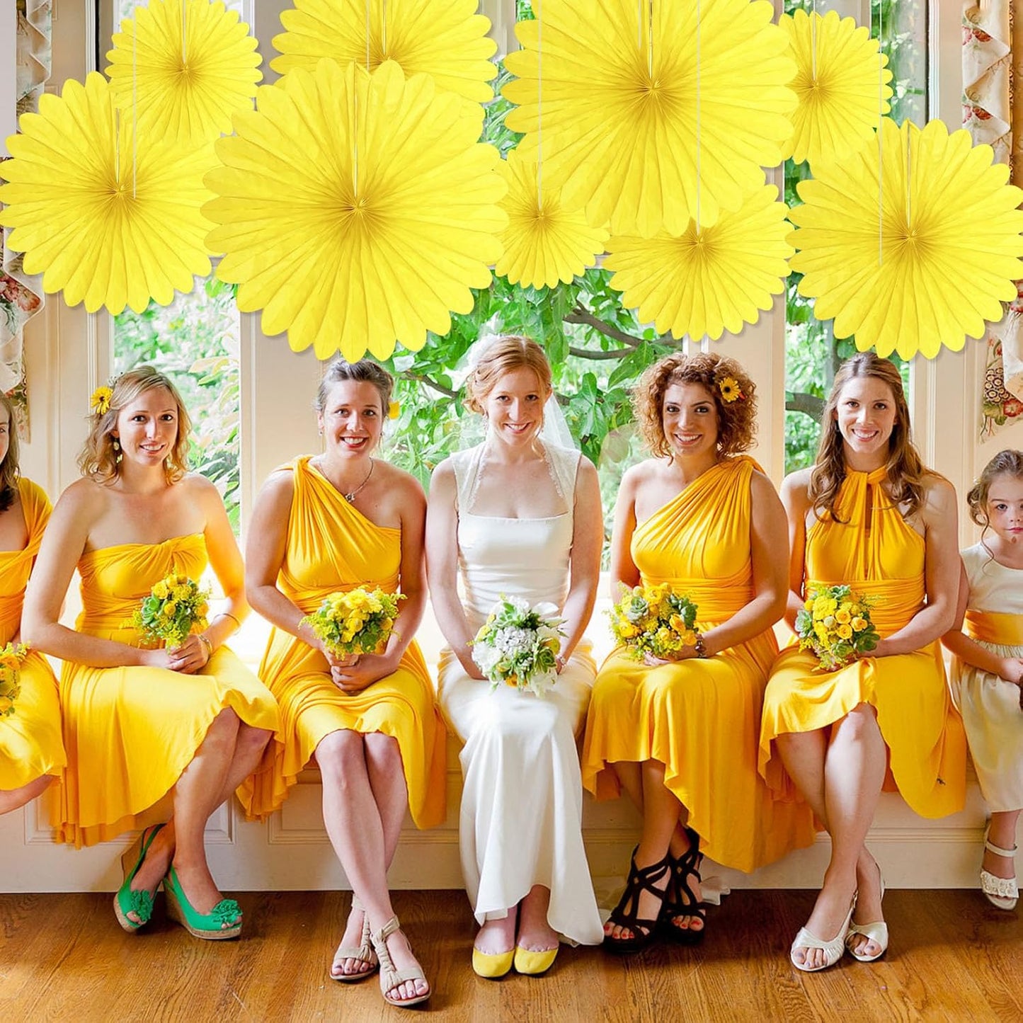 20 Pcs Light Yellow Hanging Paper Fan, Round Paper Fans Decorations Set for Weddings, Birthdays, Engagement, Bridal Shower, Baby Shower Event, Graduation, Party Supplies Decor