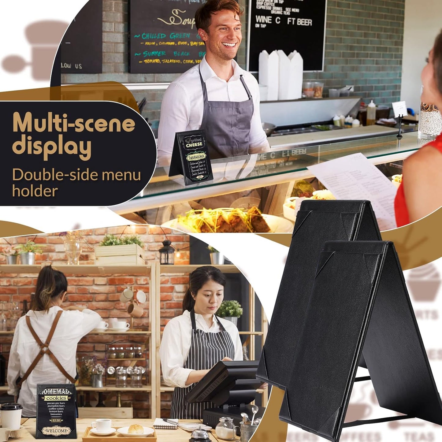 Gerrii Leatherette Table Tents Black PU Leather Menu Covers Bulk Double Sided Frame Sign Holders 2 Side Drink Dessert Menu Folders for Restaurant Coffee Cafe Bar Wedding Supplies(40 Pack,4 x 6 Inch)