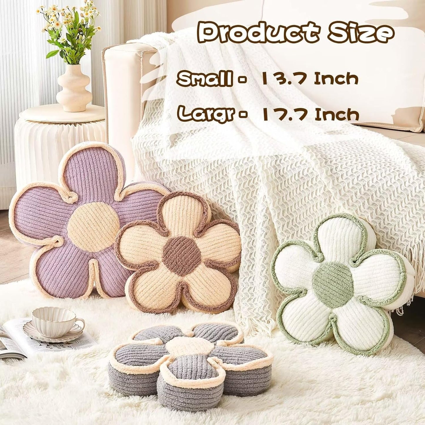 Flower Pillow, Soft Shaped Floor Cushion, Decorative Throw Pillow, Cute Seating Cushion, Plush Pillow for Sofa Couch Bed (17.7 Inch, Lavender)