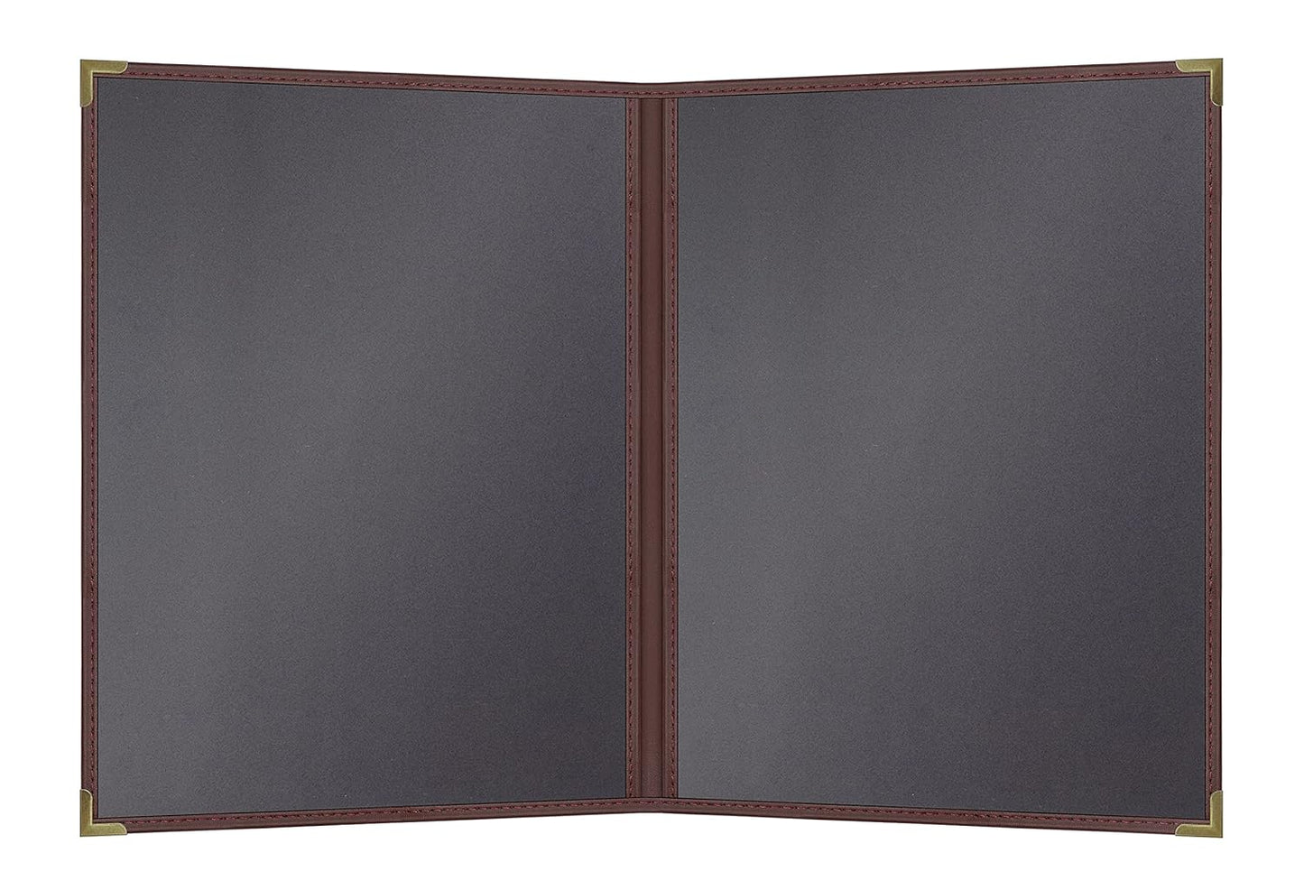 Goodsmart Pajco Style Restaurant Menu Covers – Pack of 10, Side-Loading Menu Holders, Single Stitched Edge, Clear Vinyl Menu Sleeves, Leatherette Trim, Gold Corners, Burgundy, 2 View (8.5" x 11")