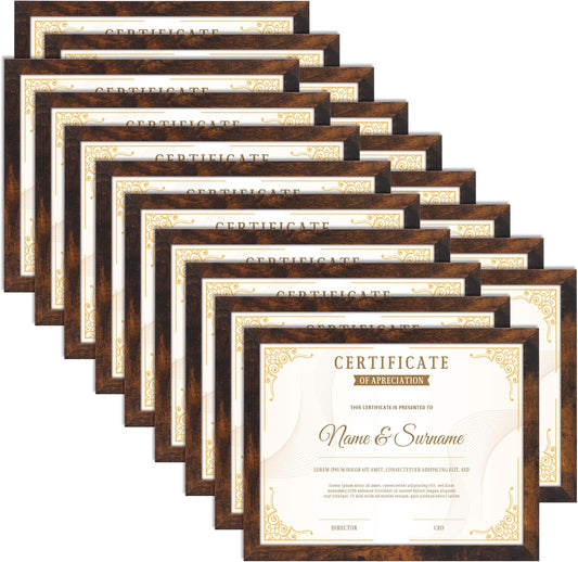 PETAFLOP Bulk 8.5 by 11 Picture Frame Certificate Document Frame Set of 18, Brown Frames for Wall Tabletop Vertically and Horizontally