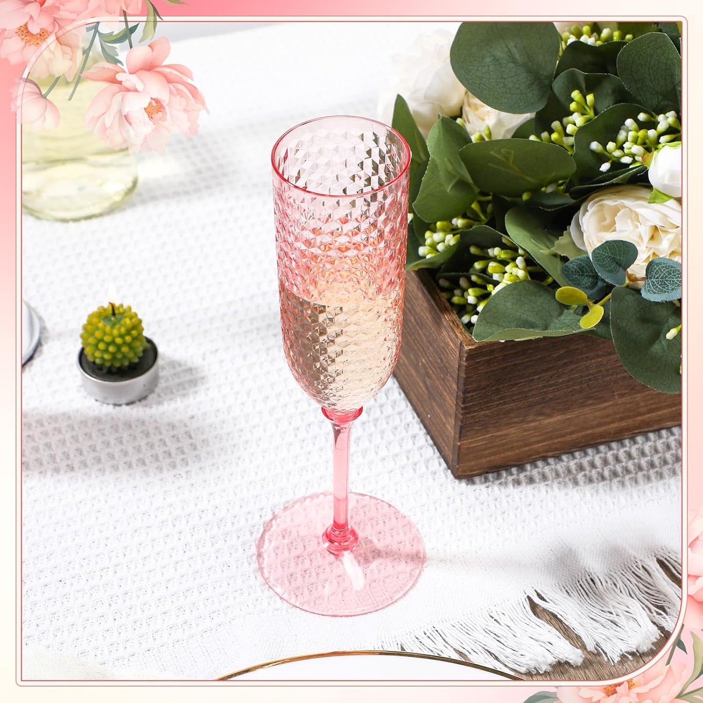 Remerry 48 Pack Detachable Plastic Champagne Flutes 5.5 oz Champagne Glasses Bulk Disposable Mimosa Glasses Reusable Wine Cups for Wedding Toasting Baby Shower Birthday Party New Years (Pink)