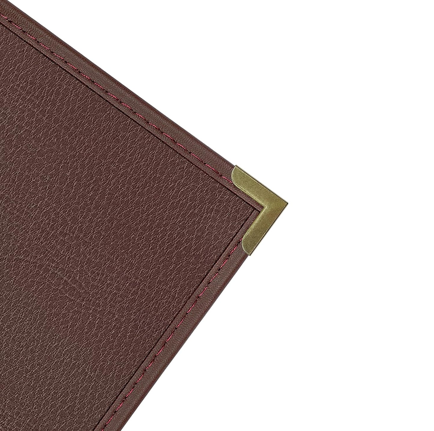 Goodsmart Pajco Style Restaurant Menu Covers – Pack of 10, Side-Loading Menu Holders, Single Stitched Edge, Clear Vinyl Menu Sleeves, Leatherette Trim, Gold Corners, Burgundy, 4 View (8.5" x 11")
