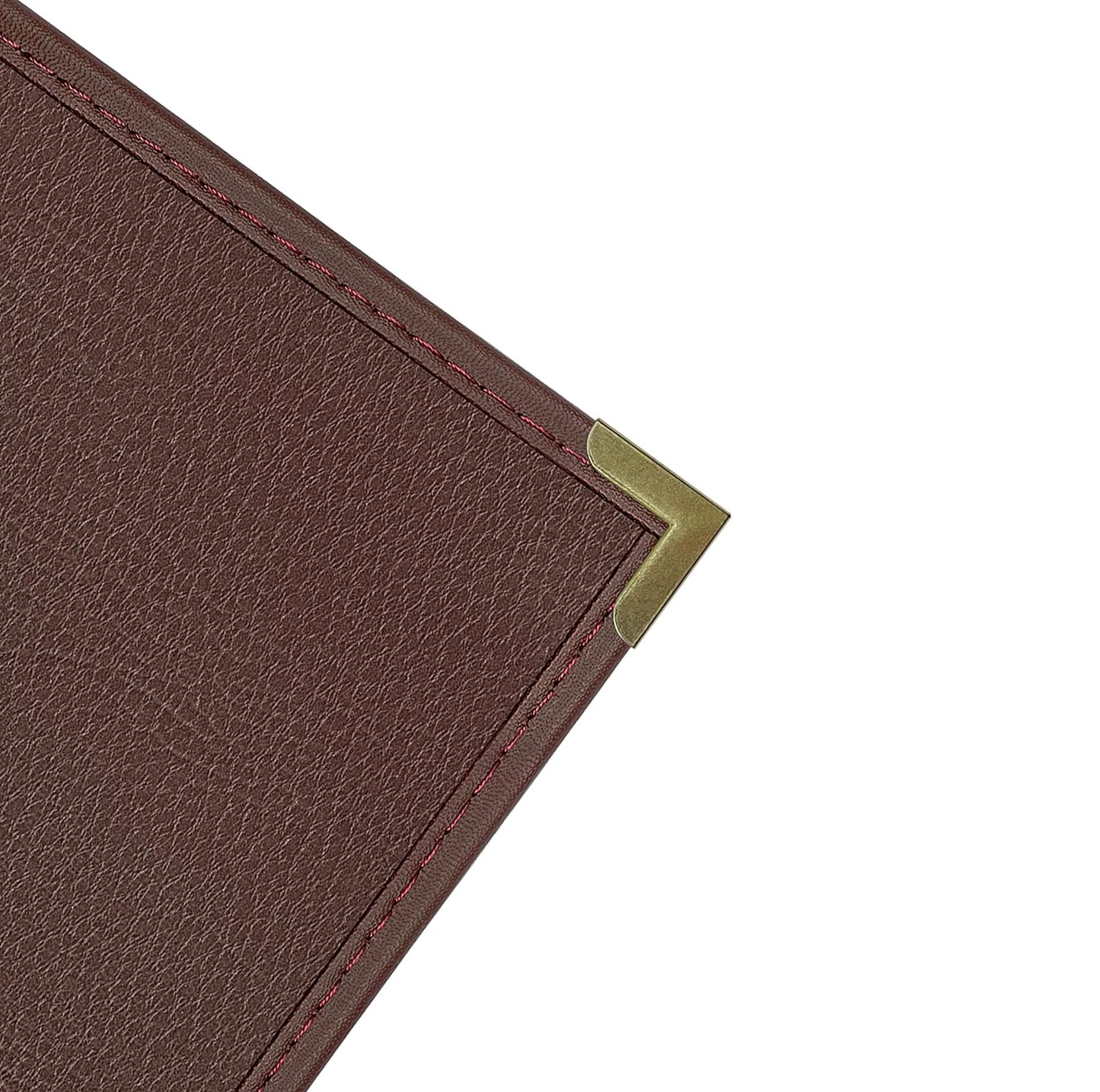 Goodsmart Pajco Style Restaurant Menu Covers – Pack of 10, Side-Load Fold-Out Menu Holders, Single Stitched Edge Clear Vinyl Menu Sleeves, Leatherette Trim Gold Corners, Burgundy, 3 View (8.5" x 11")