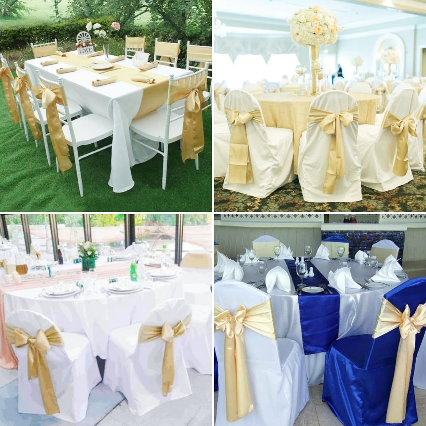 100 PCS Satin Chair Sashes Decorative Bow Chair Sashe Ties Chair Ribbon Bows Chair Cover Band for Wedding Birthday Party Ceremony Reception Hotel Events Banquet Home Kitchen Decor(7x108inch,Champagne)