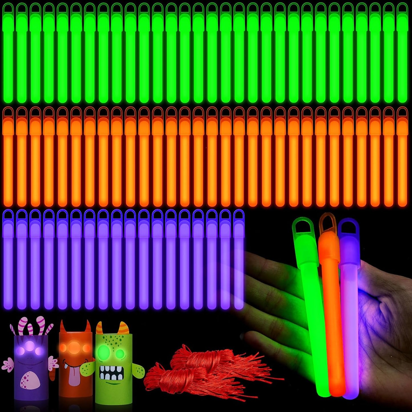 Lewtemi 4" or 6" 100 Pack Bright Glow Sticks Bulk, Glow in The Dark Party Supplies Birthday and Holidays Party Favors