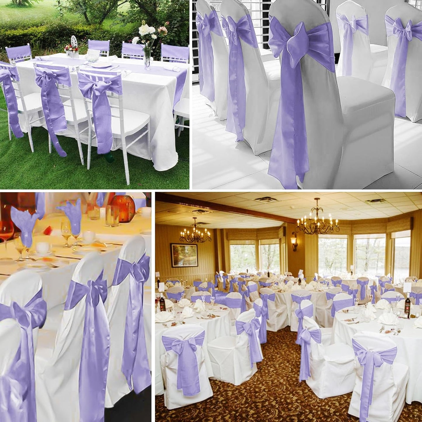 fani 120 PCS Lavender Purple Satin Chair Sashes Bows Universal Chair Cover for Wedding Reception Restaurant Event Decoration Banquet,Party,Hotel Event Decorations (7 x 108 inch)