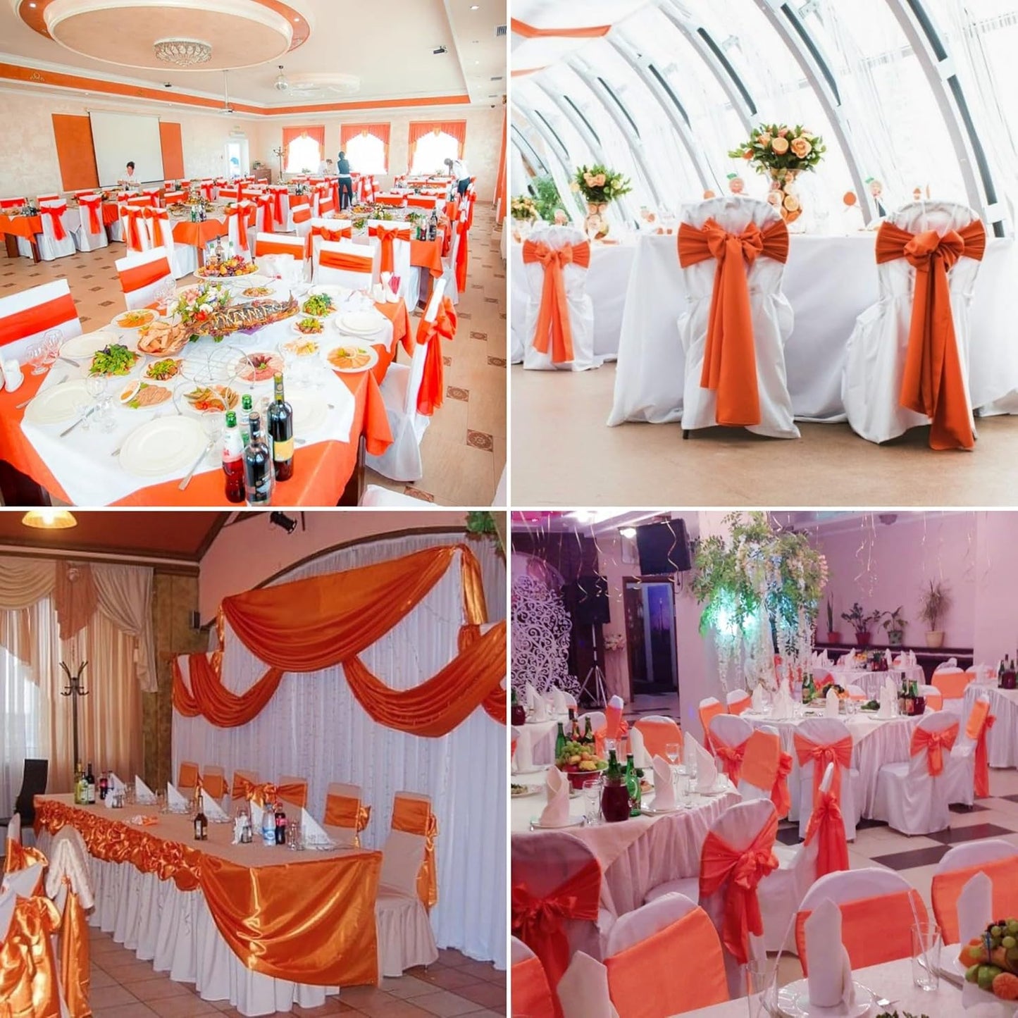 100 PCS Satin Chair Sashes Decorative Bow Chair Sashe Ties Ribbon Bows Chairs Cover Band for Wedding Birthday Party Ceremony Reception Banquet Events Hotel Home Kitchen Thanksgiving(7x 108inch,Orange)