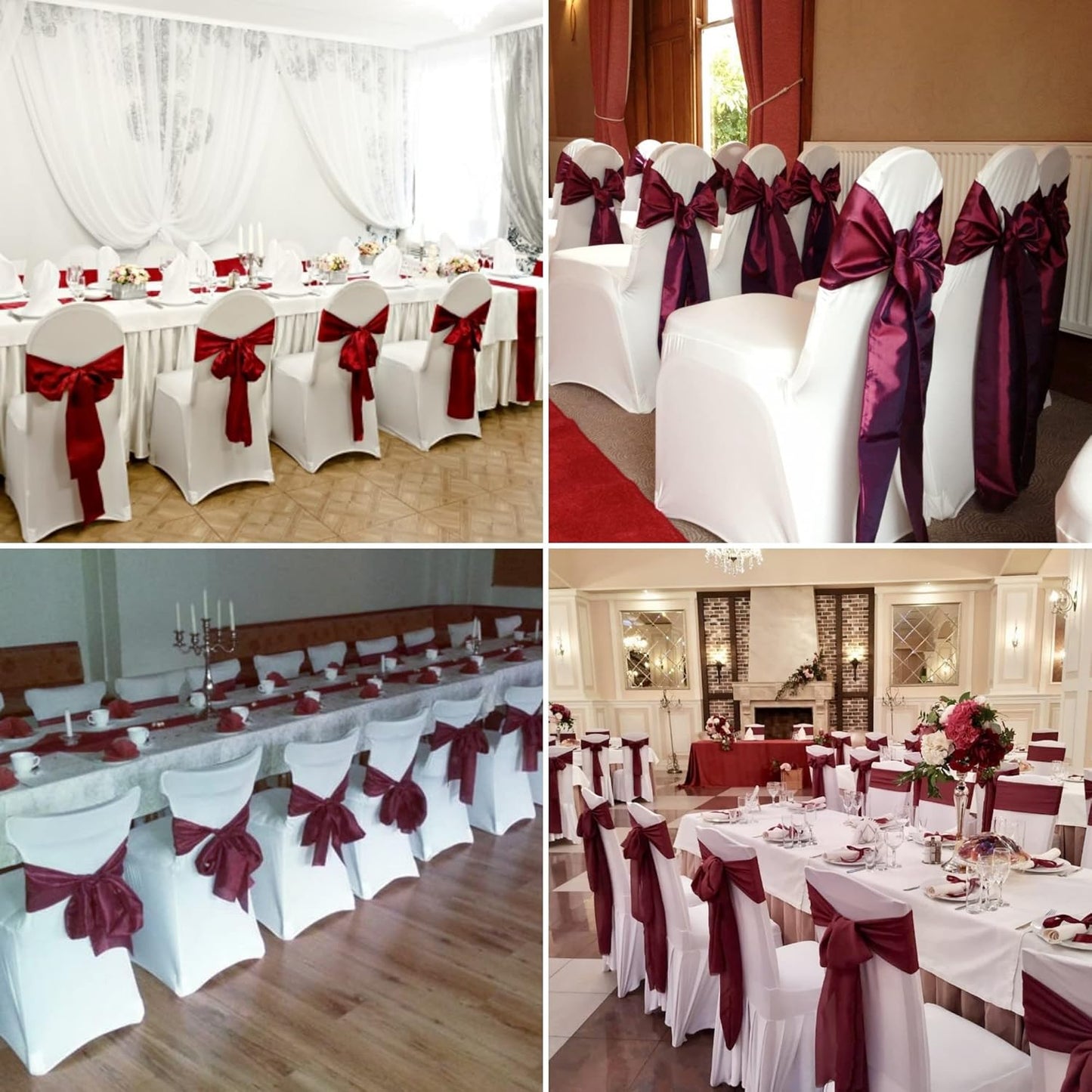 50 PCS Satin Chair Sashes Bows Decorative Universal Chair Cover Chair Ribbon Ties Back Sash for Wedding Birthday Party Ceremony Reception Hotel Events Banquet Restaurant Decor(7 x 108inch,Burgundy)