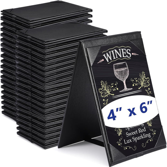 Gerrii Leatherette Table Tents Black PU Leather Menu Covers Bulk Double Sided Frame Sign Holders 2 Side Drink Dessert Menu Folders for Restaurant Coffee Cafe Bar Wedding Supplies(40 Pack,4 x 6 Inch)