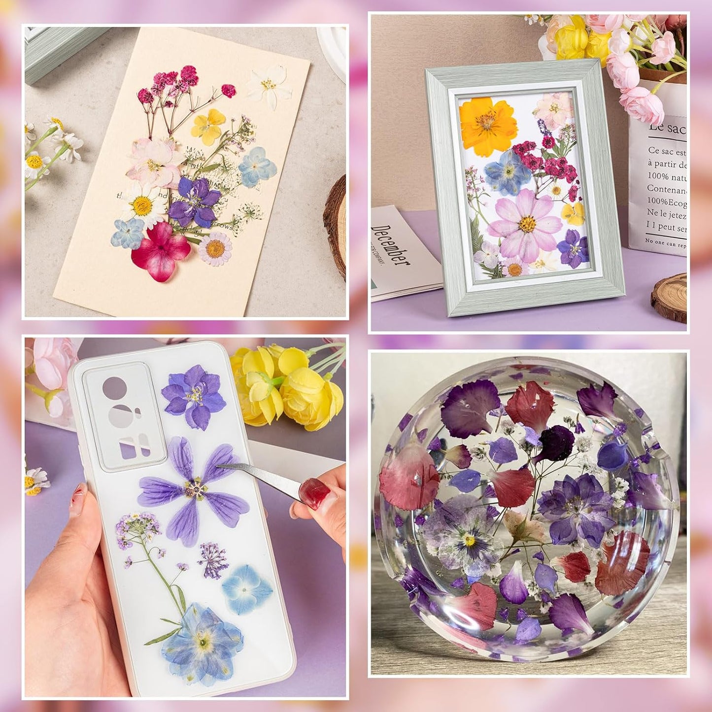 80PCS Spring Large Pressed Flowers Leaves , Real Nature Dry Flowers for Resin Craft, Larage Pressing Floral with Tweezers Set for DIY Jewelry Making Nail Card Scrapbook Art