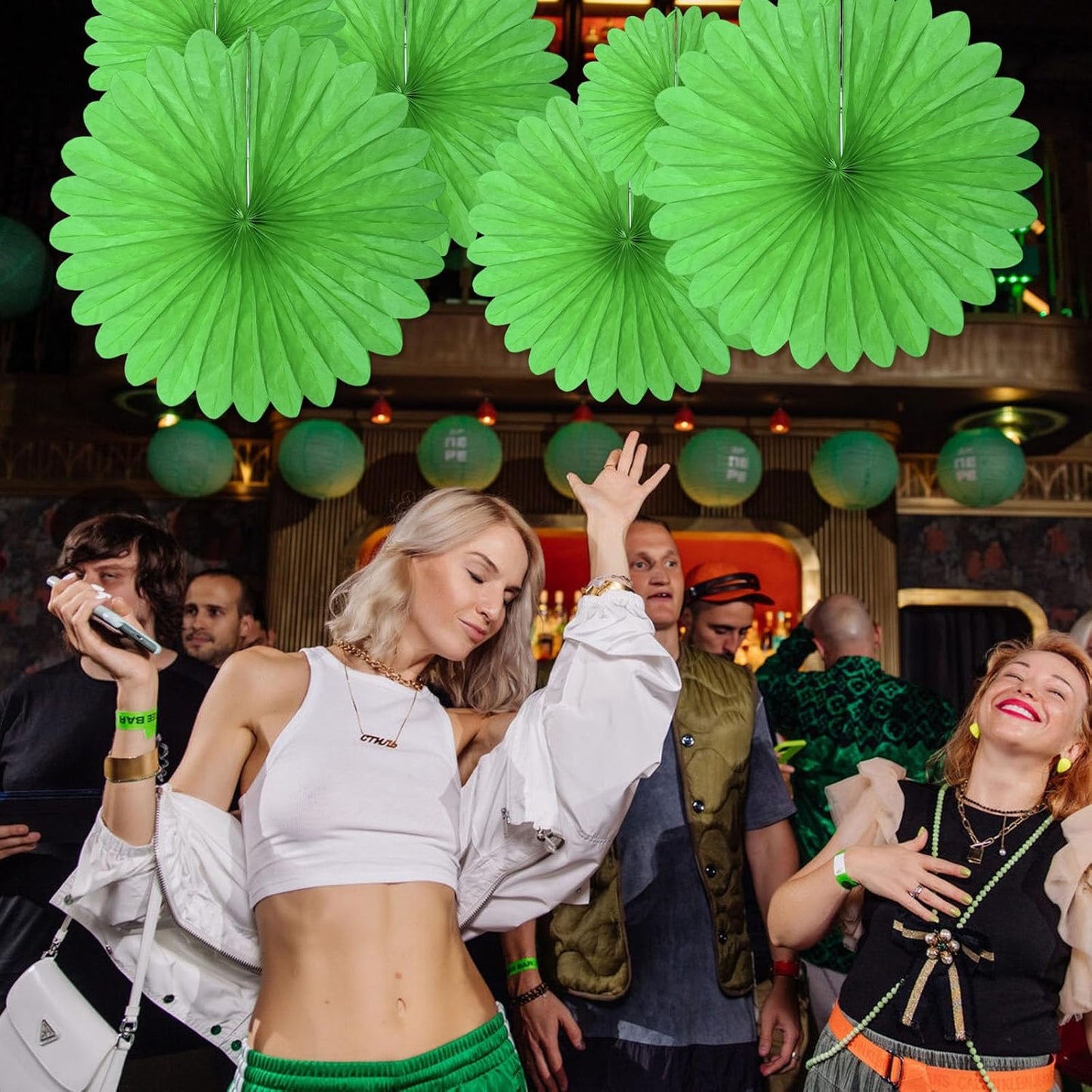 20 Pcs Grass Green Hanging Paper Fan, Round Paper Fans Decorations Set for Weddings, Birthdays, Engagement, Bridal Shower, Baby Shower Event, Graduation, Party Supplies Decor