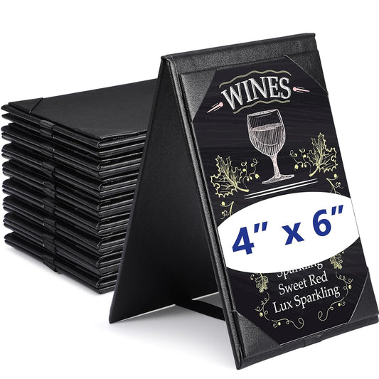 Gerrii Leatherette Table Tents Black PU Leather Menu Covers Bulk Double Sided Frame Sign Holders 2 Side Drink Dessert Menu Folders for Restaurant Coffee Cafe Bar Wedding Supplies(8 Pack,4 x 6 Inch)