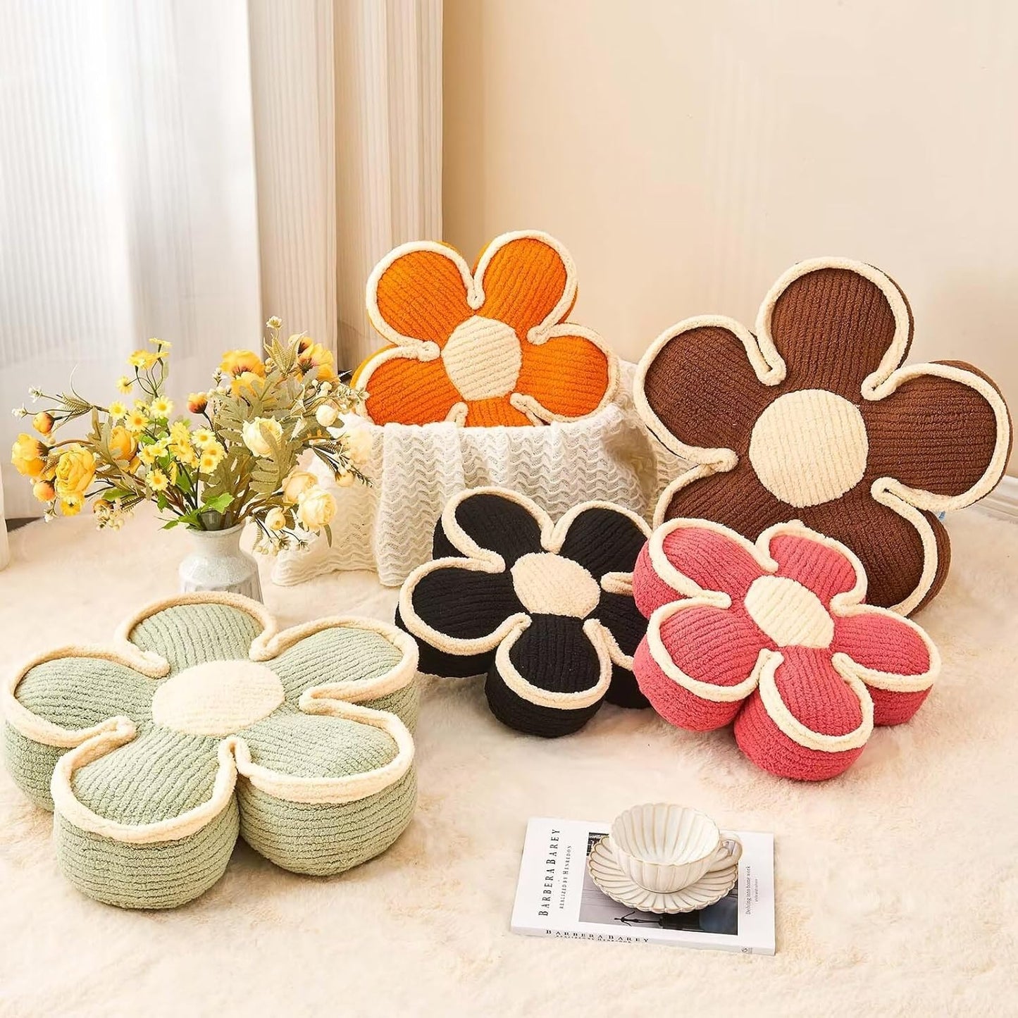 Flower Pillow, Soft Shaped Floor Cushion, Decorative Throw Pillow, Cute Seating Cushion, Room Decor Plush Pillows for Sofa Couch Bed (17.7 Inch, Sage Green)