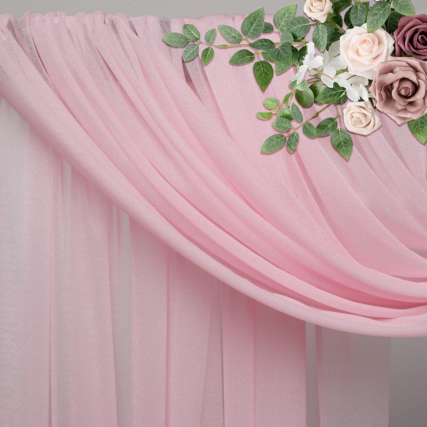 Wedding Arch Draping Fabric 3 Panels 28.7" x 20FT Blush Pink Sheer Chiffon Backdrop Drapes for Wedding Ceremony Birthday Party Bridal Shower Outdoor Decoration