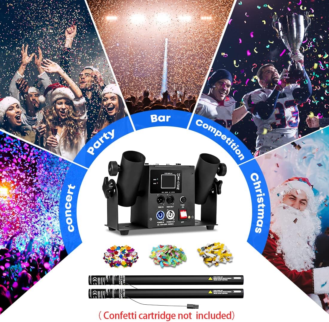 Professional Confetti Launcher Cannon Machine, Confetti Blower Machine Confetti Cannon DMX/Remote Control for Weddding Disco Show Club Stage Party (2 shot)