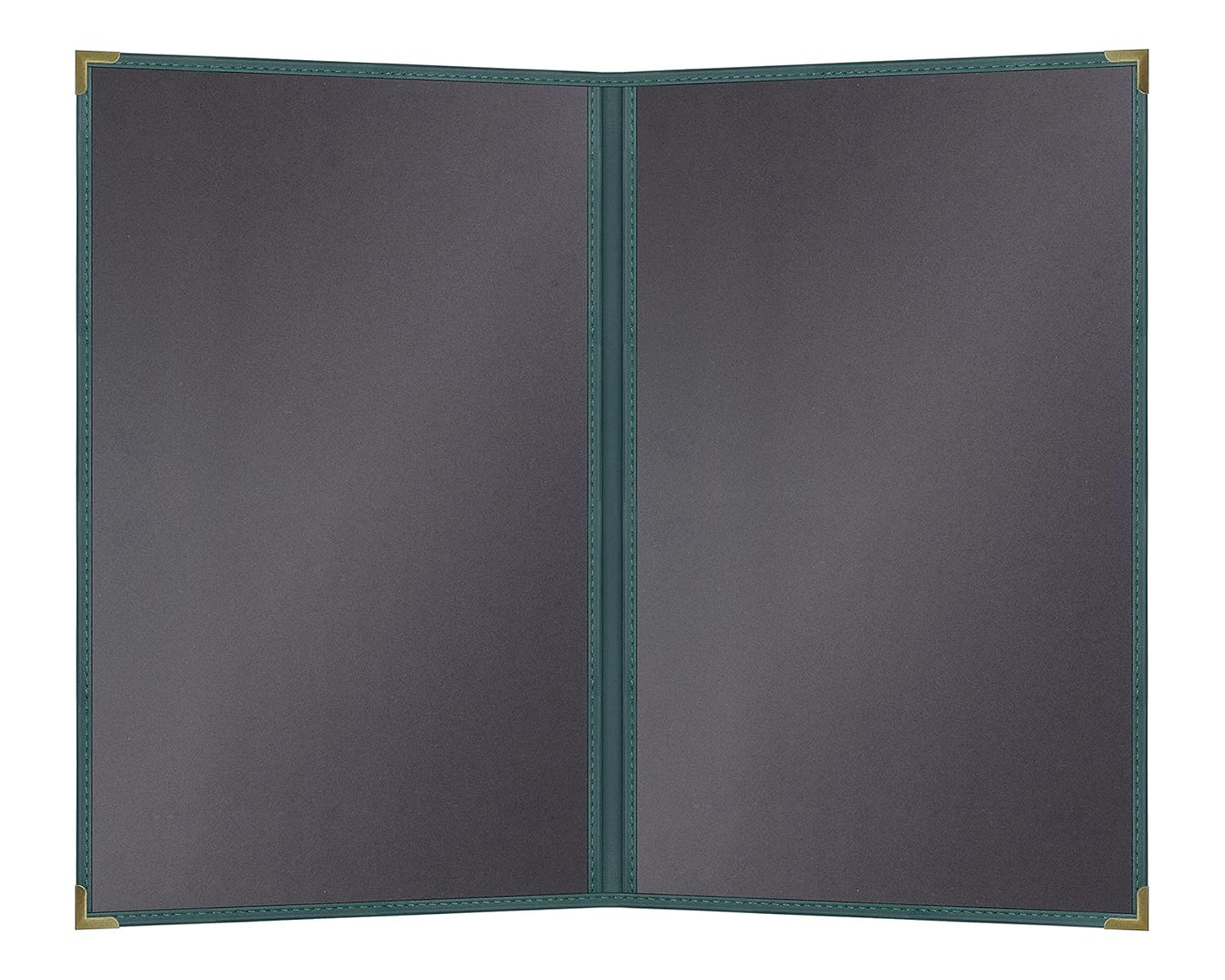 Goodsmart Pajco Style Restaurant Menu Covers – Pack of 10, Side-Loading Menu Holders, Single Stitched Edge, Clear Vinyl Menu Sleeves, Leatherette Trim, Gold Corners, Green, 2 View (8.5" x 14")