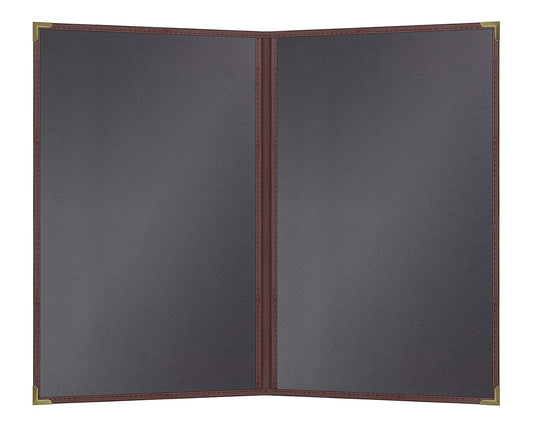 Goodsmart Pajco Style Restaurant Menu Covers – Pack of 10, Side-Loading Menu Holders, Single Stitched Edge, Clear Vinyl Menu Sleeves, Leatherette Trim, Gold Corners, Burgundy, 2 View (8.5" x 14")