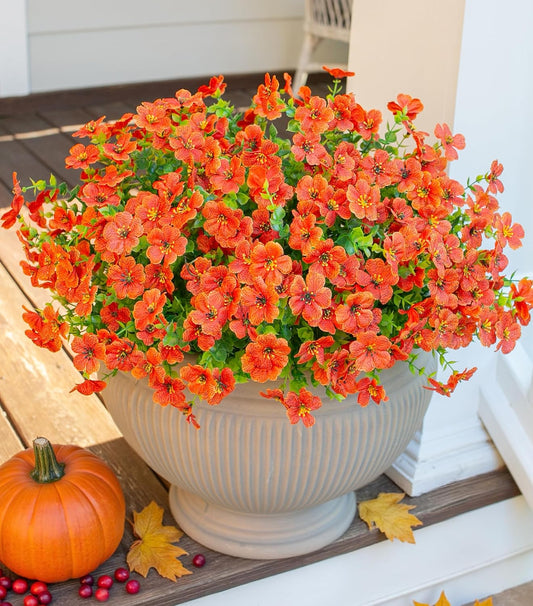 HyeFlora Artificial Flowers for Outdoor Indoor Garden Home Decoration, Faux Flower Daisy with Eucalyptus Leaves Fake Plants Greenery Boxwood Porch Patio, 12 Bundles Orange